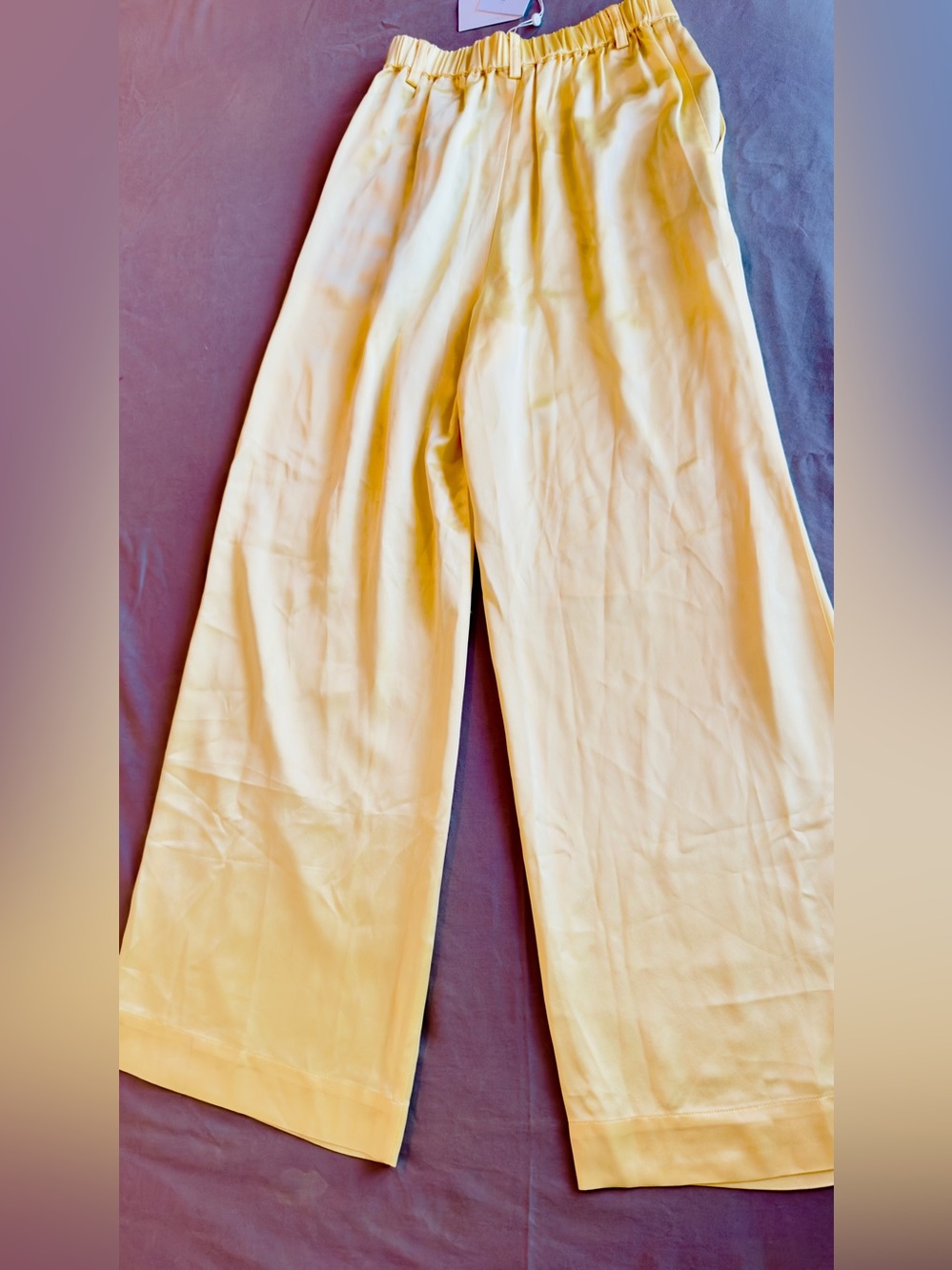 CAMI NYC Davina Sunlight Pale Yellow Wide Leg Satin Trousers Flowy & Silky Pants - Picture 11 of 16